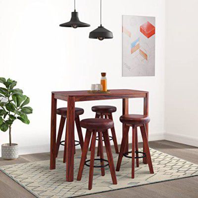 Amazon Brand - Solimo Sylus Bar Table, 4 Stools, Acacia Wood, Honey Finish