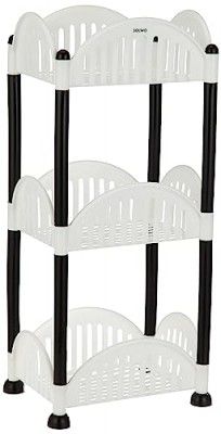 Amazon Brand - Solimo Three-Tier Multipurpose Plastic Rack for Kitchen, Living Room, Bathroom (Convex, Black and White)