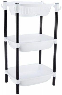 Amazon Brand - Solimo Three-Tier Multipurpose Plastic Rack for Kitchen, Living Room, Bathroom (XL, Black and White)