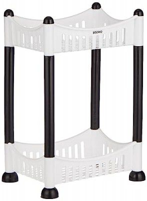 Amazon Brand - Solimo Two-Tier Multipurpose Plastic Rack for Kitchen, Living Room, Bathroom (Concave, Black and White)