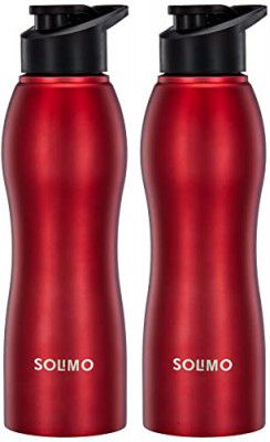 Amazon Brand - Solimo Water Bottle, Spill-Proof, Ergonomic, Safe for Refrigerator, Freezer and Dishwasher (Stainless Steel with PP Lid, Set of 2, Red)