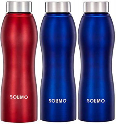 Amazon Brand - Solimo Water Bottle (Stainless Steel, Set Of 3), 1 liter