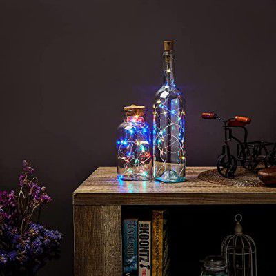 Amazon Brand - Solimo Wine-Bottle String Lights, Copper Wire, Battery-Operated, 2 M (Multicolour, 20