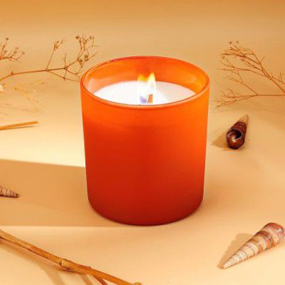 Amazon Brand - Solimo Wooden-Wick Candle in a Coloured Votive, Clean Burn (Lavender & Chamomile)