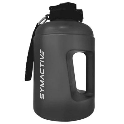 Amazon Brand - Symactive 2 Litre Plastic Gallon Water Bottle for Gym with Handle | Leak-Resistant | Sipper Top | (Black, 2000 ML)