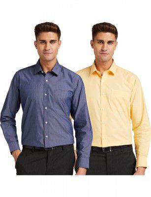 Amazon Brand - Symbol Men's Cotton Formal Shirt | Casual | Plain | Full Sleeve | Combo Pack of 2-Regular Fit (Available in Plus Size)