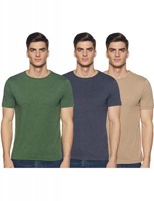 Amazon Brand - Symbol Mens Solid Regular Fit Half Sleeve T-Shirt (Combo Pack of 3) (AW18PLMPO3R1_Grey, Green & Navy_S)