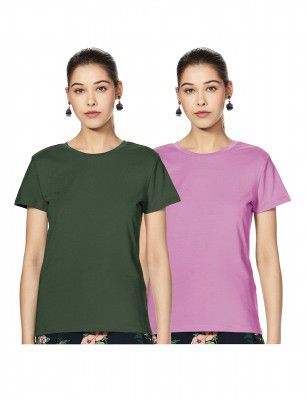 Amazon Brand - Symbol Women's Cotton Stretch Half Sleeve Round Neck Regular Fit T-Shirt (Pack of 2)