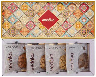 Amazon Brand - Vedaka Premium Dry Fruits Combo | Gift Box | 400 Gm | With Almond 100 Gm, Cashew 100 Gm, Raisin 100 Gm And Pistachio 100 Gm |