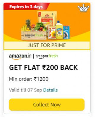 Amazon Fresh: Flat Rs.200 Cashback Coupon on Rs.1200