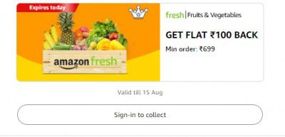 Amazon Fresh Offer : Flat Rs.100 Cashback On Min. Rs.699 Fruits & Vegetables Order