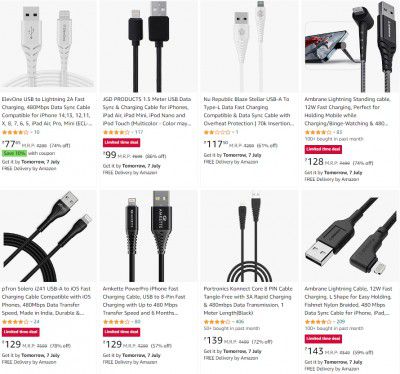 Amazon : Lightning Cable Starts @70