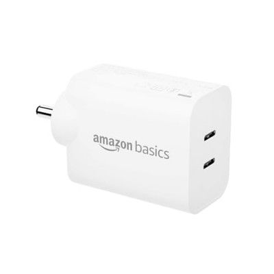 AmazonBasics 40W PD Dual Port Fast Charger | Dual USB-C Ports (20W each) | Speed Technology | Compact Design | Compatible with iPhone