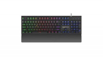 AmazonBasics Backlit Gaming Keyboard, LED Wired, Ergonomic & Wrist Rest Keyboard, for PC/Laptop/Mac – Black