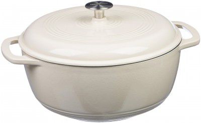 AmazonBasics Enameled Heavy Duty Cast Iron Dutch Oven / Cooking Pan with Lid- 5.7 Liters (5.92 Kg), White