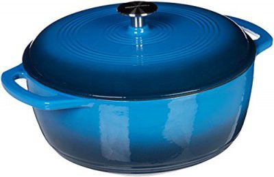 AmazonBasics Enameled Heavy Duty Cast Iron Dutch Oven / Cooking Pan with Lid- 4.1 Liters (5.07 Kgs), Blue