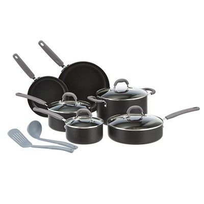 AmazonBasics Hard Anodized Non-Stick 12-Piece Cookware Set, Grey - Pots, Pans and Utensils