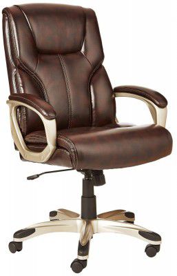 AmazonBasics High Back Executive Chair (Brown, Leather)