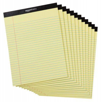 AmazonBasics Legal/Wide Ruled Pad (12 pack, 50 sheets per pad) 222 GSM, 8.5 inches X 11.75 inches - Yellow