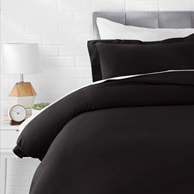 AmazonBasics Microfiber Comforter Cover Set with pillow cover - Single, 2-Piece (66x90-inch), Black