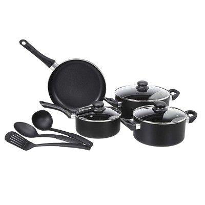 AmazonBasics - Non-Stick Cookware Set without Induction Base -(Black) 7 Piece