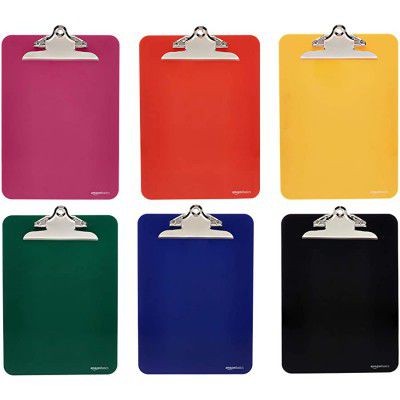 AmazonBasics Plastic Clipboards, Assorted Colors, Pack of 6