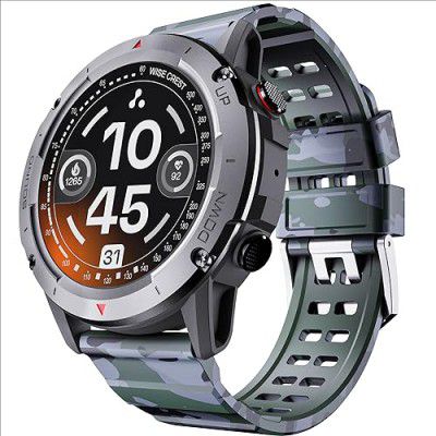 Ambrane 1.39" LucidDisplay Bluetooth Calling Smart Watch, Rugged & Sporty, 500 NITS, Premium Metal case, 100+ Sports Mode with IP68, Sp02 Tracking, 100+ Watch Faces (Crest, Camo Green)