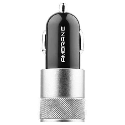 Ambrane 12W Fast Car Charger, Dual USB Output, Multi-Layer Protection, Fast Charging, Compatible  (ACC74, Black & Silver)