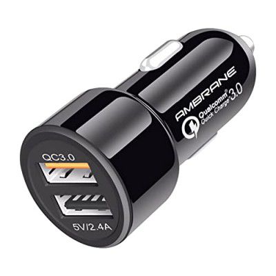 Ambrane 30W Fast Car Charger with Dual Output, Qualcomm Quick Charge 3.0 Compatible with All Cars (ACC11QC, Black)