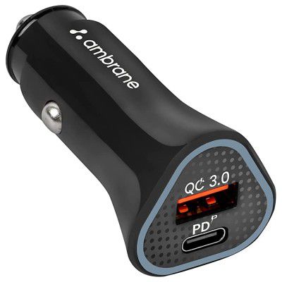 Ambrane 38W Fast Car Charger with Quick Charge 3.0 and Power Delivery Type-C & USB Port Wide Compatibility (RAAP C11, Black)