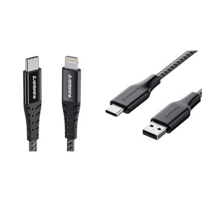 Ambrane 60W / 3A Fast Charging Type C Cable for Smartphones, Tablets, (RCT15A, Black) Lightning Cable combo