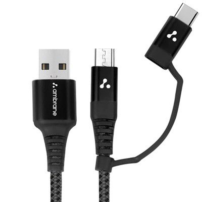 Ambrane 2 in 1 Type-C & Micro USB Cable with 3A Fast Charging Mobile Cable