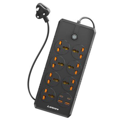 Ambrane Extension Board, 11 Ports with(2 Type C PD Ports + 7 Power Ports + 2 USB Ports) Smart Electric Surge Protector Multi Plug with 2500W, 3Mtr Cord Length, 2.1A USB Output (Smartstrip +, Black)