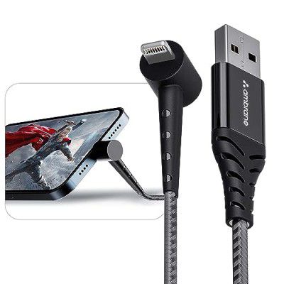 Ambrane Lightning Standing cable, 12W Fast Charging, 480 Mbps Data Sync Cable for iPhone, iPad, AirPods - 1.5m (ABSL-15 Black)