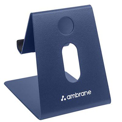 Ambrane Tabletop Mobile Holding Stand, 180 Degree View, Premium Metal Body, Wide Compatibility, Multipurpose, Anti-Skid Design (PopStand, Blue)