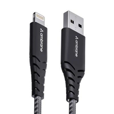 Ambrane USB to Lightning 3A Fast Charging Braided Cable  (RCL -15, Black)