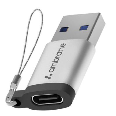 Ambrane USB Type C Female to USB Male OTG Adapter 5 Gbps High-Speed Data Transfer, Compatible (AOTG-A1, Grey)