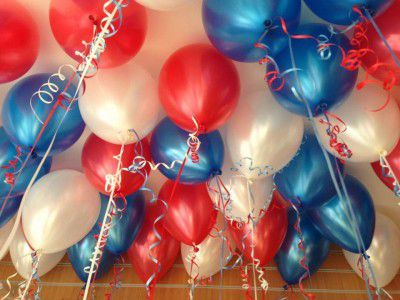 AMFIN 10 Inch (Pack of 50) Metallic Balloons Blue, White & Red for Birthday Decoration