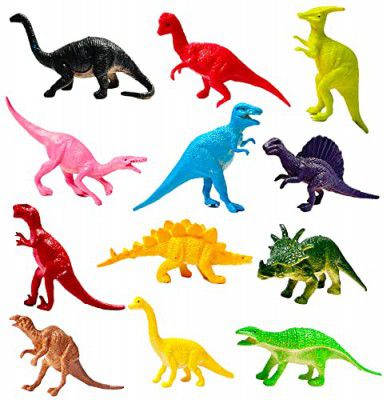 Amitasha Colorful Dinosaurs Jungle Toy Figure Play Set for Kids - Pack of 12