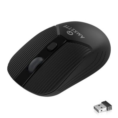 Amkette Hush Pro Acura 2.4 Ghz Silent Switch Wireless Mouse with Ergonomic Design, High Precision 3 DPI Settings, Smart Auto Sleep Function and Mouse On/Off Switch (Black)