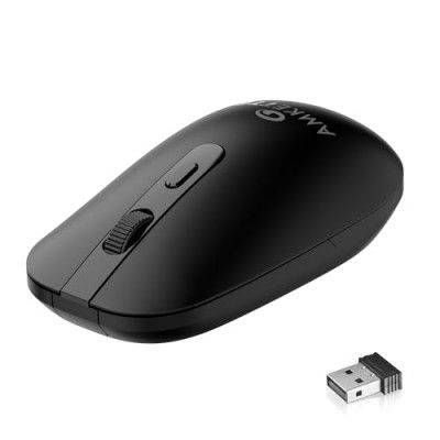 Amkette Hush Pro Edge Wireless Mouse, 2.4Ghz Wireless Connection with USB Nano Receiver, Ergonomic Design, High Precision 3 DPI Settings, Smart Auto Sleep Function and Mouse On/Off Switch (Black)