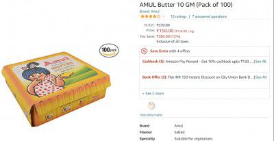 AMUL Butter 10 GM (Pack of 100)