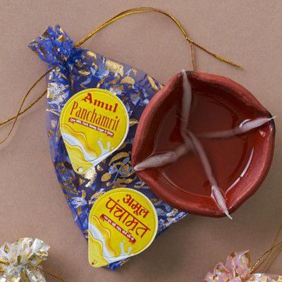 Amul Panchamrit 2 pc (2x10 ml) With Diya 1 pc For Auspicious Beginnings, 3 pcs