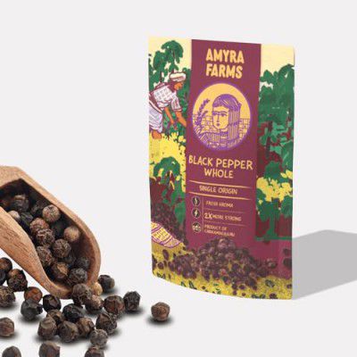 Amyra Farms Black Peppercorn (Kali Mirch) | Single Origin | 100% Naturally Grown | Zero Preservatives or Artificial Colours | 250 g