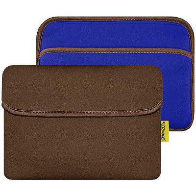 Amzer 94877 8 inch Reversible Neoprene Horizontal Sleeve with Pocket - Chocolate Brown/Teal Blue