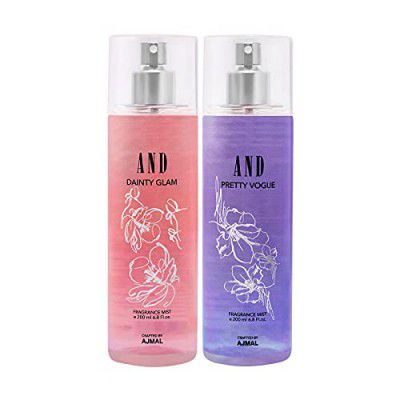 AND Dainty Glam & Pretty Vogue Pack of 2 Body Mist 200ML each Long Lasting Scent Spray Gift for Women Perfume Crafted by Ajmal