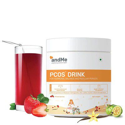 andMe PCOS, PCOD Drink Plant Based | 250gm | For Hormonal Balance | PCOS Supplements for Regular Periods with Ayurvedic Herbs, Vitamins and Inositol (Shatavari, Lodhra, Vitamin B12) (40 servings, Pack