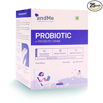 andMe Women Probiotics Drink with 2 Billion CFUs, Amla and Ashoka for Vaginal Infection, pH Balance, White Discharge, Yeast Infections, Itching, Burning | Dairy Free, Sugar free | Peach Flavor (Pack o