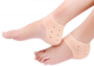 ANEMOI Silicone Gel Heel Pad Socks For Pain Relief and Heel CrackFor Men And Women (Beige, Free Size) - 1 Pair (Biege)