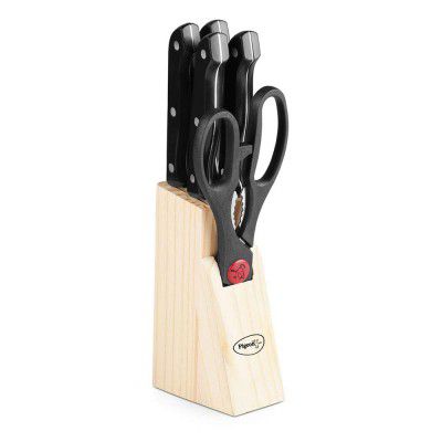 Angular Holder Pigeon by Stove Kraft Shears Kitchen Knifes 6 Piece Set with Wooden Block, Stainless Steel